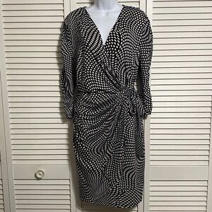 I.N.C. Plus  Faux-Wrap Dress, Black and White Patterned